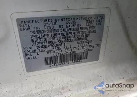 2013 Nissan Versa S z USA, uszkodzony, nr VIN 3N1CN7AP9DL829616